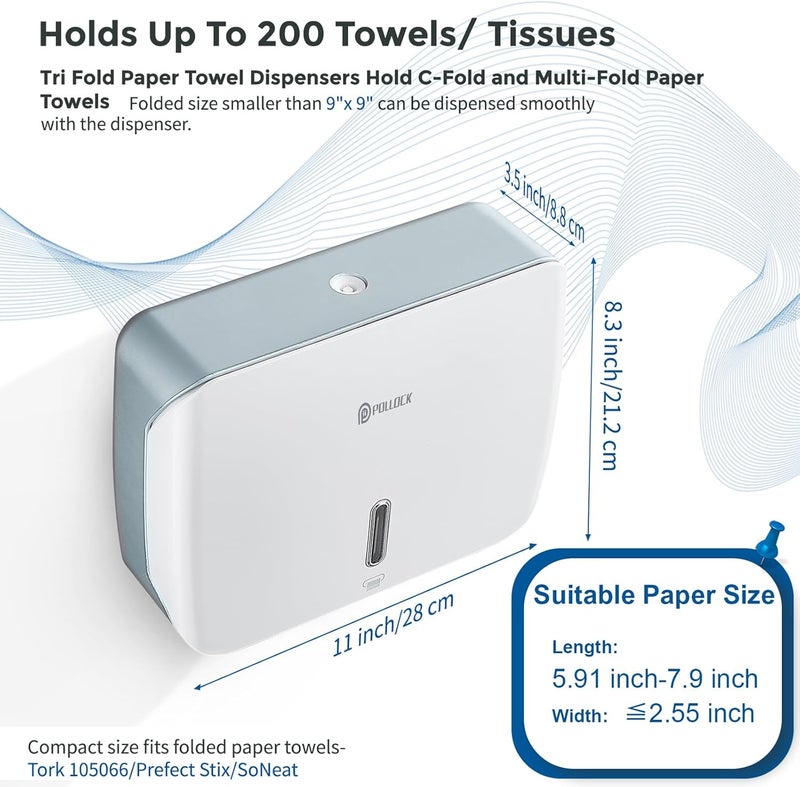 pollock Paper Towel Holder Dispenser Wall Mount,Multifold/Trifold/C Fold Hand Towel Dispenser,Commercial Paper Towel Dispenser for Bathroom Tissue Dispenser,Large Capacity 200 Sheets - Image 3